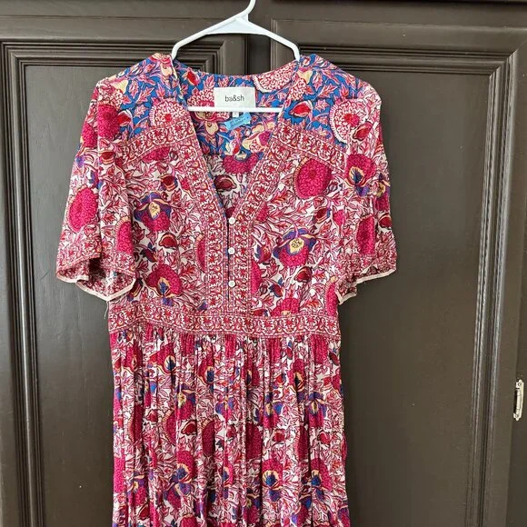 ba&sh Valia Printed Pintuck Mini Dress - Large - Picture 5 of 9